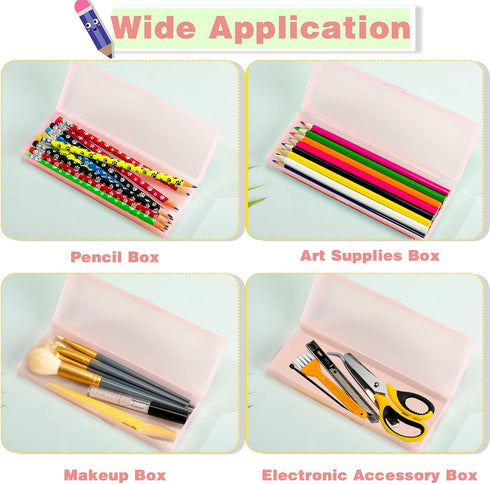 Fainne 24 Pcs Plastic Pencil Case, Frosted Pencil Box with Hinged Lid for School Office