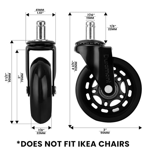 Office Chair Wheels for Carpet and Hardwood Floors, Heavy Duty Casters, Rubber Rollers Replacement, Black