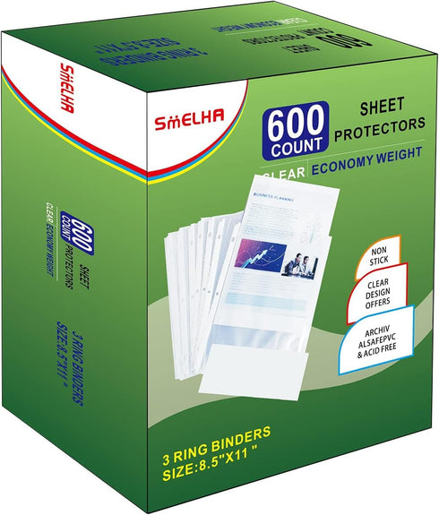 Sheet Protectors for 3 Ring Binder, 600 Page Capacity, 8.5" x 11", Upgraded Thick Material, Top Loading