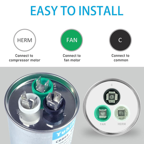 YukiHalu 50+5 uF 50/5 MFD 370 or 440 VAC CBB65 Dual Run Capacitor for Air Conditioner, Motor Run, Heat Pump