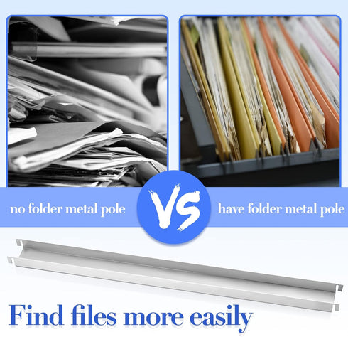 Lateral Front to Back File Bar Rails, Stainless Steel Filing Cabinet Parts, 15.76 Inches Long, 6 Pieces