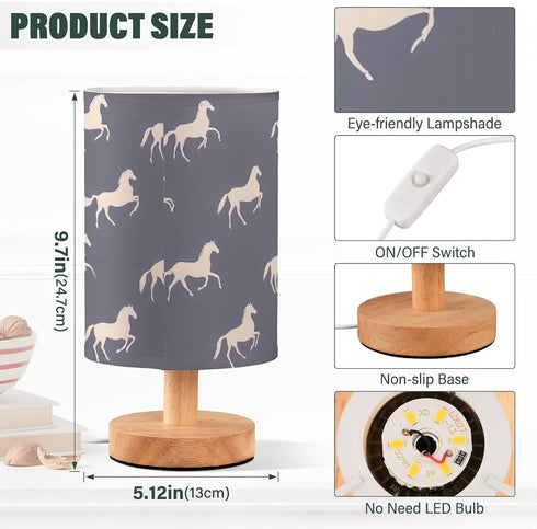 ALAZA Bedside Table Lamp Horse Purple Lamp for Girls Boys Bedroom with USB Port LED Kids Nightstand Lamp Wood Base Desk