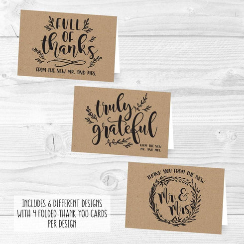 Hadley Designs 24 Rustic Wedding Thank You Cards with Envelopes, Wedding Thank You from The New Mr. and Mrs.