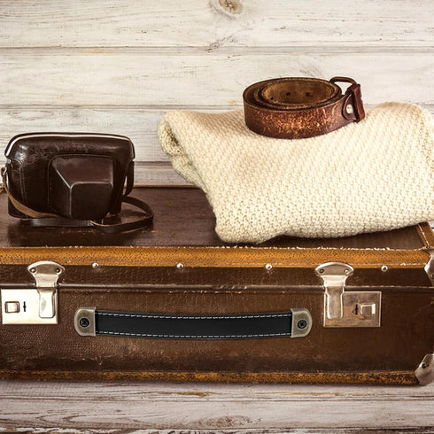 2 Pcs Leather Strap Handles with Mounting Screws, Modern Leather Cabinet Knobs for Drawers, Suitcase, Luggage, Trunk