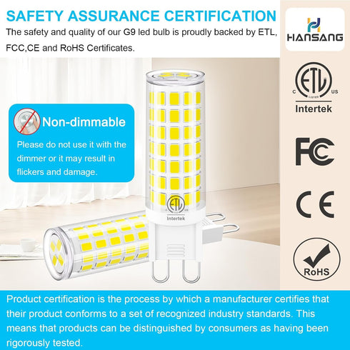 10-Pack G9 Bulbs 6000K 6W 60W 600LM T4 G9 Non-Dimmable hansang LED Daylight, Equivalent, Warm White Crystal Chandelier