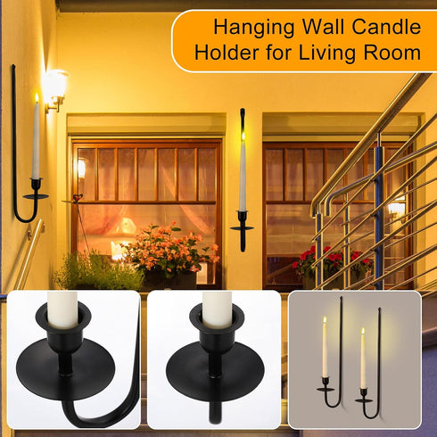 9.6" 16.5" Set Stairway(Black,2 Set) Tessco for you Metal Wall Mount Candle Sconces with LED Flameless Taper Candles