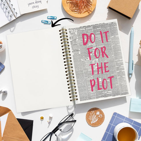 Trendy Positive Affirming Notebook - Do It for The Plot, Retro Newspaper Aesthetic, Spiral Bound