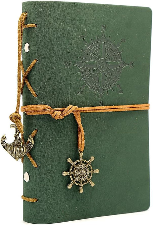 EvZ Leather Writing Journal Notebook, 7 Inches Vintage Nautical Spiral Notepad, Dark Green