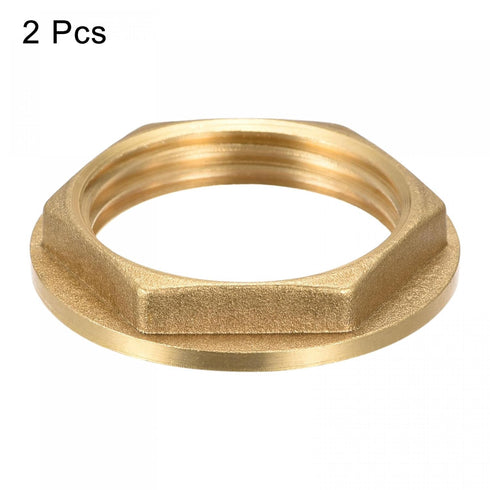 uxcell G1 Lock Nut with Flange, Hex Brass Female Locknut for Plumbing, 2pcs
