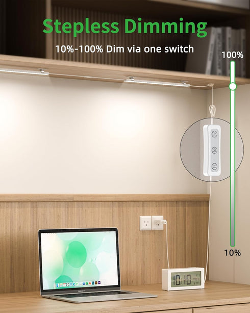 Dimmable Counter 2pcs 12 Inch, 6000K Closet Plug-in Under Cabinet Lighting, Lights for Kitchen, Cold White Linkable USB
