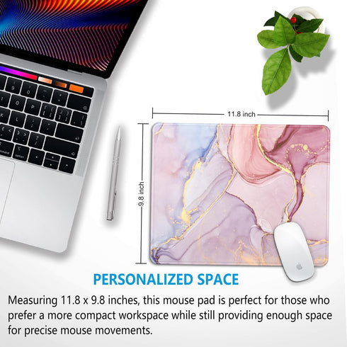 Pink Gold Marble Mouse Pad, Large Office Computer Laptop Mouse Pad with Stitched Edges, 12 X 10 Inch