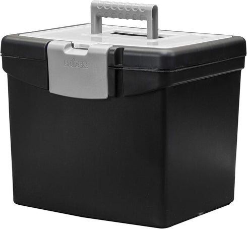 Storex File Storage Box with Translucent Storage Lid, Black, 2-Pack
