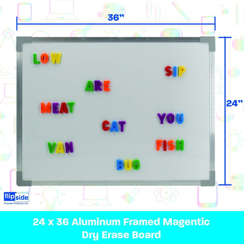 Flipside Products Aluminum Framed White Dry Erase Board, 24" x 36"