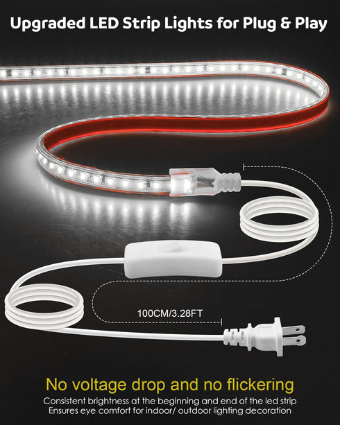 5M 110V-130V 6000K 120LEDs/M 16.4FT Aclorol Outdoor Led Strip Lights Waterproof AC Flexible LED Rope Lights Outdoor