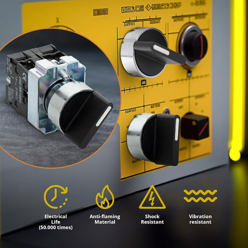 Rotary Switch - 2-Position Selector Switch Maintained, 22mm Mounting Hole, Electric NO NC Latching Switch, 220VAC