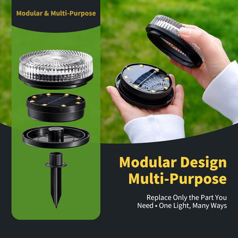 (2 Pack) Glass Solar Ground Lights with Ray Style, Modular-Design Waterproof In-Ground Light for Patio Pathway Lawn