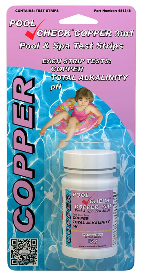 Industrial Test Systems 481348 Copper 3 in 1 Pool Check | Made in USA | 3 Parameter Pool Test Strips | Copper, pH, & Total Alkalinity | Easy Match Colors | Lowest Copper Detection Levels