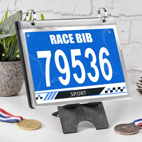 Album, 24 Race Bib Vinyl Sleeves, Display Holder With Cover for Marathon, Running Race Numbers