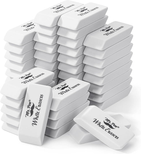 Mr. Pen Erasers, 48 Pack, White Pencil Erasers for School, Large Block Erasers for Pencils, Rubber Erasers