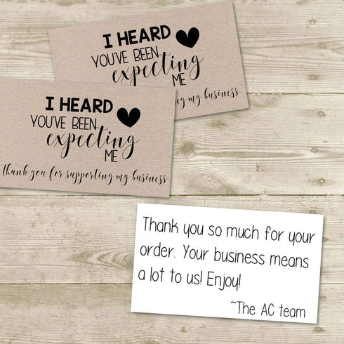 You've Been Expecting Me Thank You Customer Appreciation Package Inserts, 100 2" X 3.5” Insert Cards by AmandaCreation