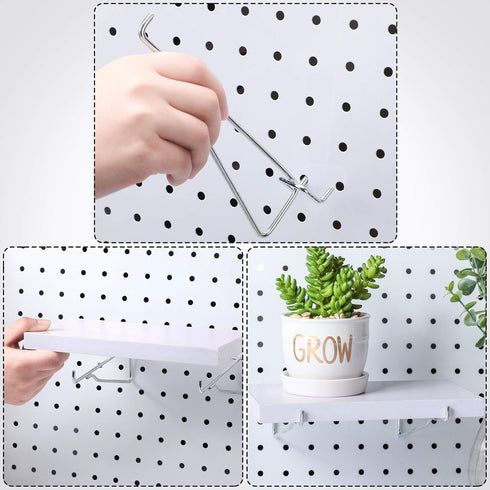 Hotop Pegboard Shelf Hooks, Metal Pegboard Shelf Brackets Kit for Art Craft Room, Kitchen, Office (8 Pieces, 6 Inch)
