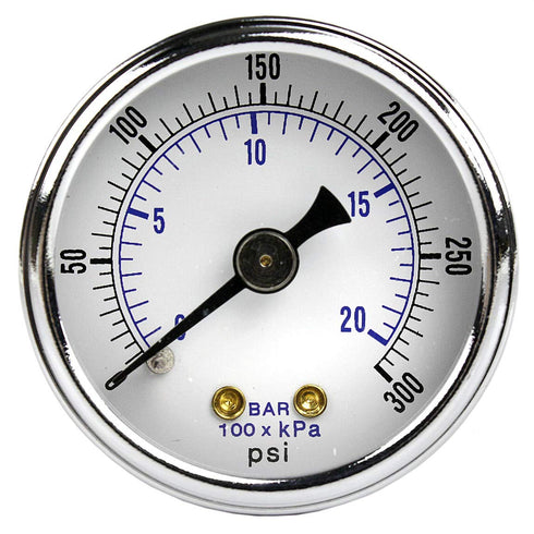 PIC Gauges 102D-158H Center Back Mount Dry Pressure Gauge, 1.5" Dial, 0/300 psi Range, Black Steel Case