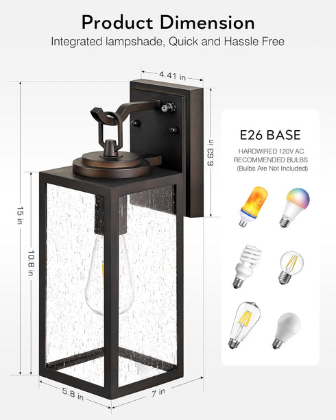 15" Garage,1 Large Dusk to Dawn Outdoor Wall Lights Exterior, Bronze Porch Light with Modern Transparent Glass