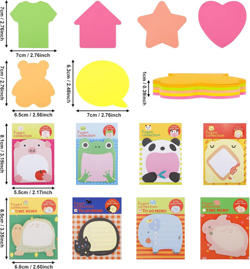 Sticky Notes - 14 Pads of Self-Stick Removable Shaped Notes, 100 Sheets Total, 14 Pack