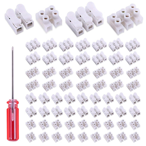 100Pcs 2P CH2 + 3P CH3 Quick Connector Spring Wire Connector - Screw Terminal Barrier Block for LED Strip Light Wire