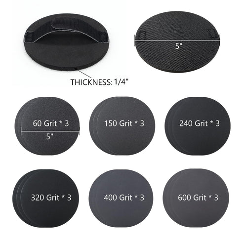 SCOTTCHEN 5 Hook and Loop Discs,EVA Velcro Hand Sanding Pad for Woodworking Furniture Restoration Home and Automotive Body,with 5 Sanding Discs Total 18pcs(Grit 60/150/240/320/400/600)