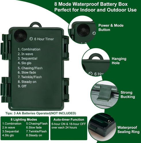 Operated,20Ft 200LED White,2 Pack FairyGlim Outdoor Fairy Lights Battery Green Copper Wire Cluster Lights