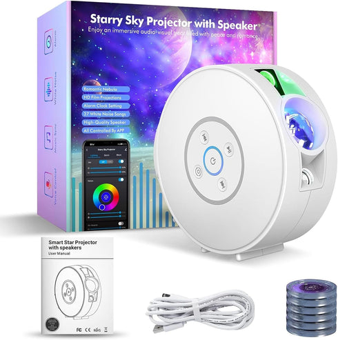 6 37 Smart Galaxy Star Projector Night Light - APP Voice Control, Bluetooth Speaker, Rotatable Nebula Lamp with HD