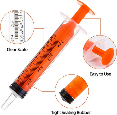 40pcs 10ml Syringes with Caps for Industry Lab Pet Feeding (Orange)