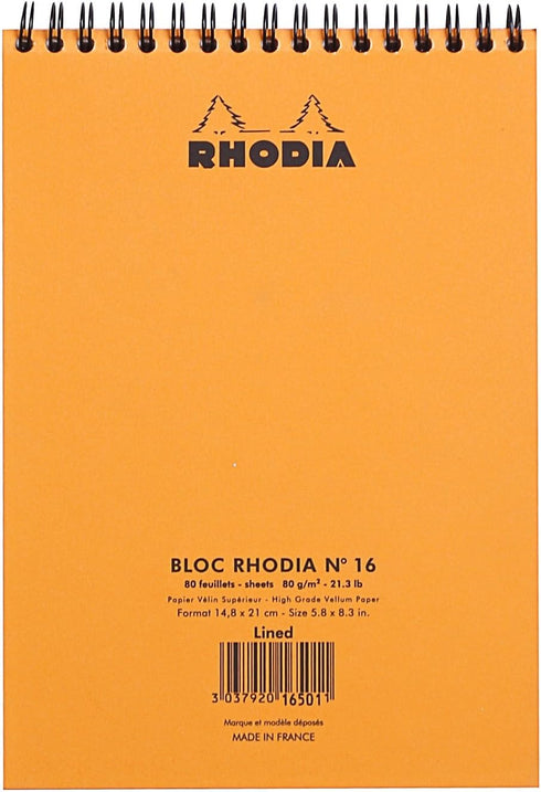 Rhodia A5 Wirebound Notepad, Lined - Orange