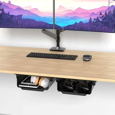 YaGee Under Desk Shelf, 2 Pack Self-Adhesive Device Storage, Desktop Organizer Drawer for Work Stations, Gaming