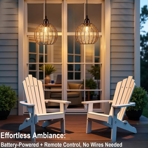 TWINKVILLA Bulb Ball-G50-2PK) Hanging Pendant Lights, Battery Operated Outdoor Chandelier with Warm White LED for Patio