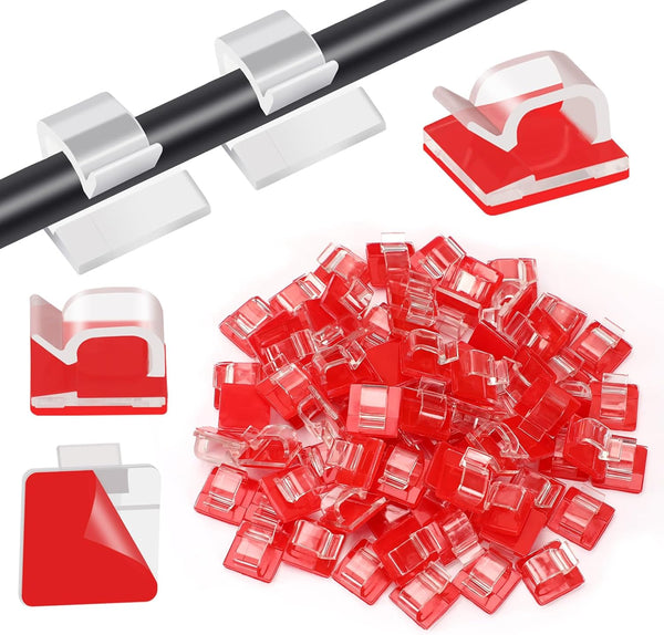80 PCS Adhesive Cable Clips, Clear Light Strip Mounting Clips for Desk, Outdoor Wall, LED Wire Holder Organizer