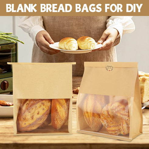 100 8.2 3.9 9.4 Inch Packaging, QTLCOHD Pcs Bakery Bags with Window - x x Tin Tie Tab Lock Sourdough Paper Bread Bags