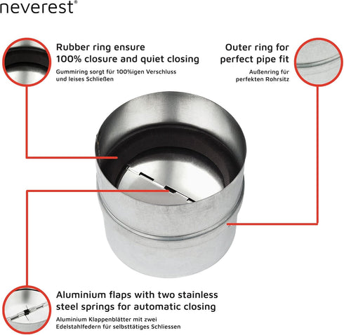 4" neverest RK Professional Backdraft Shutter Damper Connector Duct Fits Only with Metal Ducts
