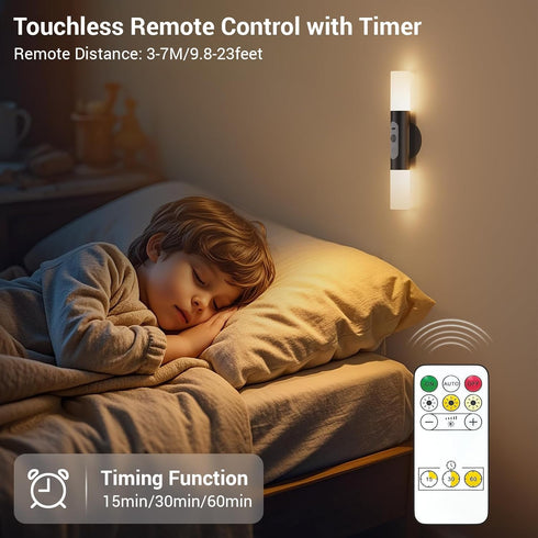 Set Hensam Motion Sensor Wall Lights with Remote Control, LED Rechargeable Battery Operated Wall Sconces of Two
