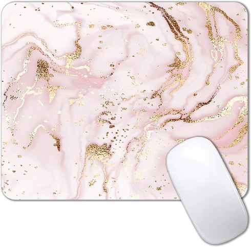 IMAYONDIA Pink Rose Gold Marble Mousepad - Custom Small Portable Office Anti-Slip Rubber Base Wireless Mouse Pad