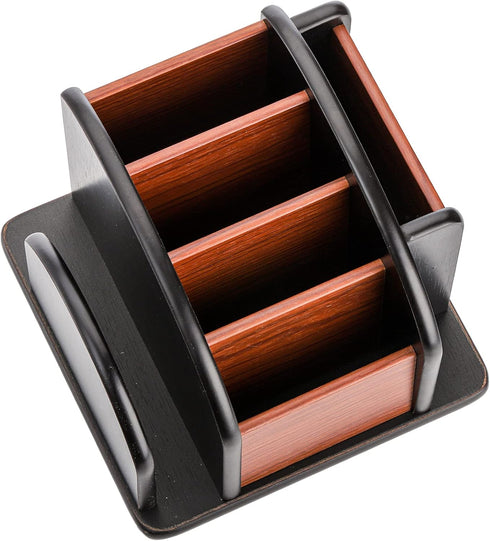 DEAYOU Wood Remote Control Holder, Revolving Desktop Organizer for Pen, Pencil, Mail, Home, Office