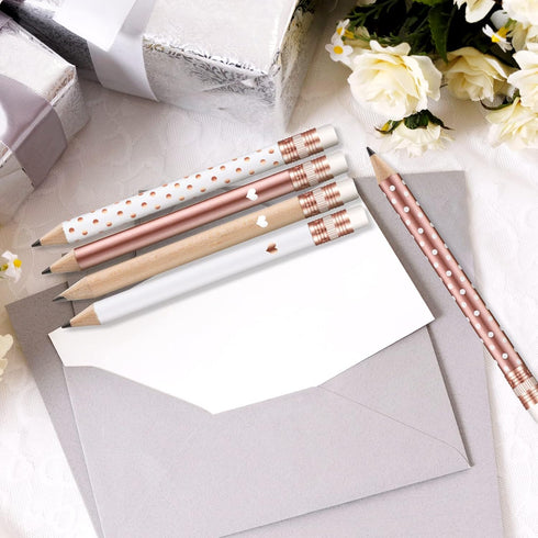 Crtiin 50 Pcs Half Pencils with Eraser, Golf Pencils for Baby Bridal Shower Mini Game Pencils (Dot, Heart)