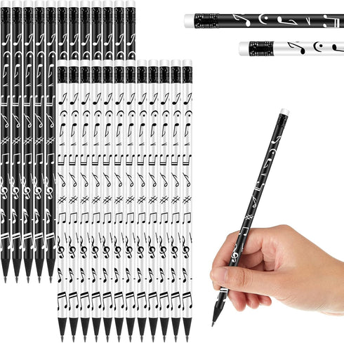 Music Note Pencils, Music Themed Round White Black Pencils with Eraser for School Office Supplies, 7 Inches (24 Pieces)