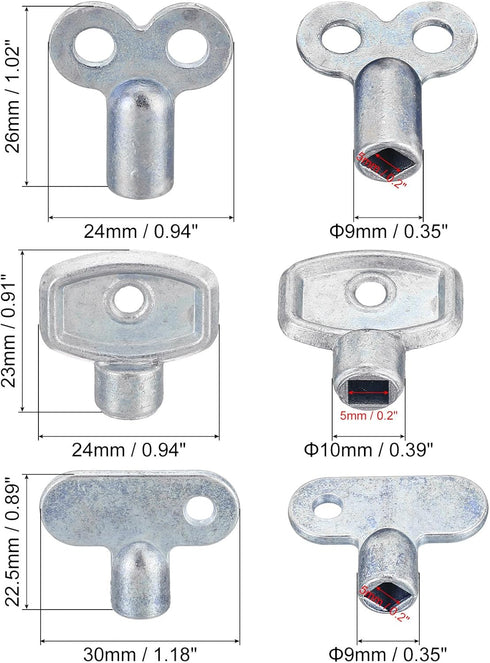 PATIKIL Radiator Valve Keys Set, 9 Pack Zinc Alloy Square Socket Vent Air Valve Key Wrench Plumbing Bleeder Tool for Radiator Heater Faucet, Silver by PATIKIL