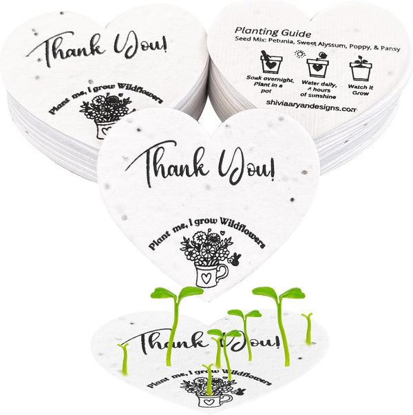 50 Plantable Seed Paper Hearts with Wildflower Seeds- A Thank You Card