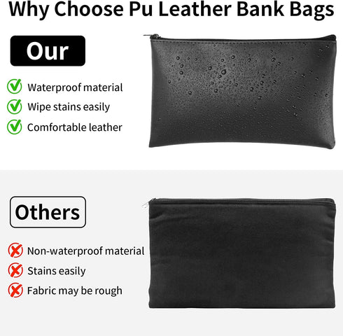 Hoiny 2 Pack 11x6.1 Inch Money Bags with Zipper, PU Leather Cash Pouch, Secure Bank Bag for Coins, Bills, Checks