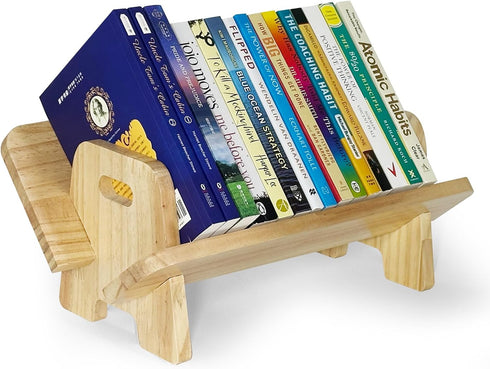 Generic (1, Couch-Style Desktop Bookshelf Organizer - Natural Wood Desk Top Bookshelf for Books, CDs, Magazines
