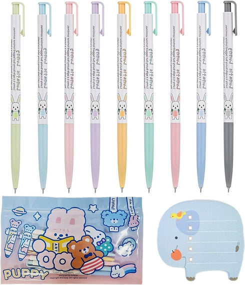 Xeno Cute Slim Ballpoint Pen, 0.38mm, 9 Colorful Assorted Ink, Extra Fine Point Pens with Stickers Memo Pads