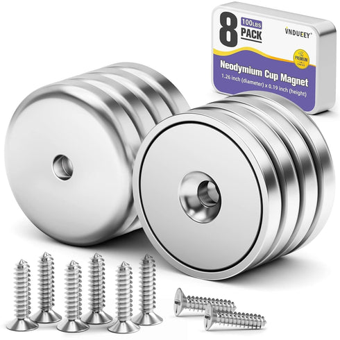 VNDUEEY 8 Pack Neodymium Magnet Cup, 100 LBS Rare Earth Magnets with